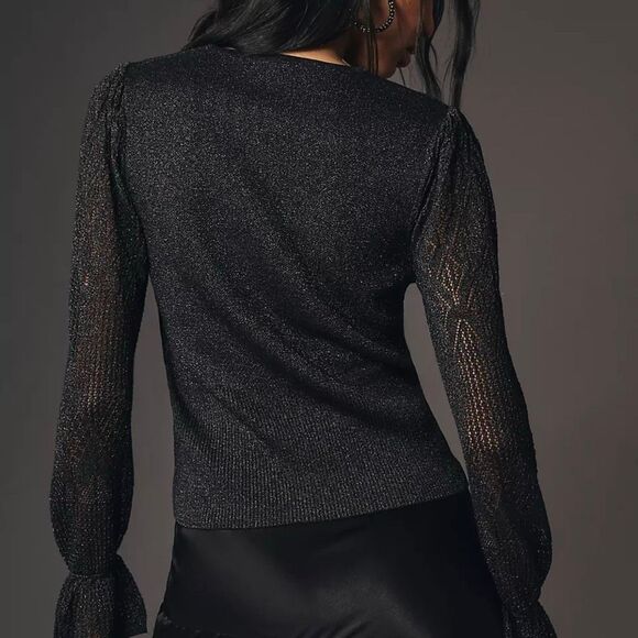 Anthropologie Woven Sleeve Two-Fer Sweater L - Picture 2 of 9